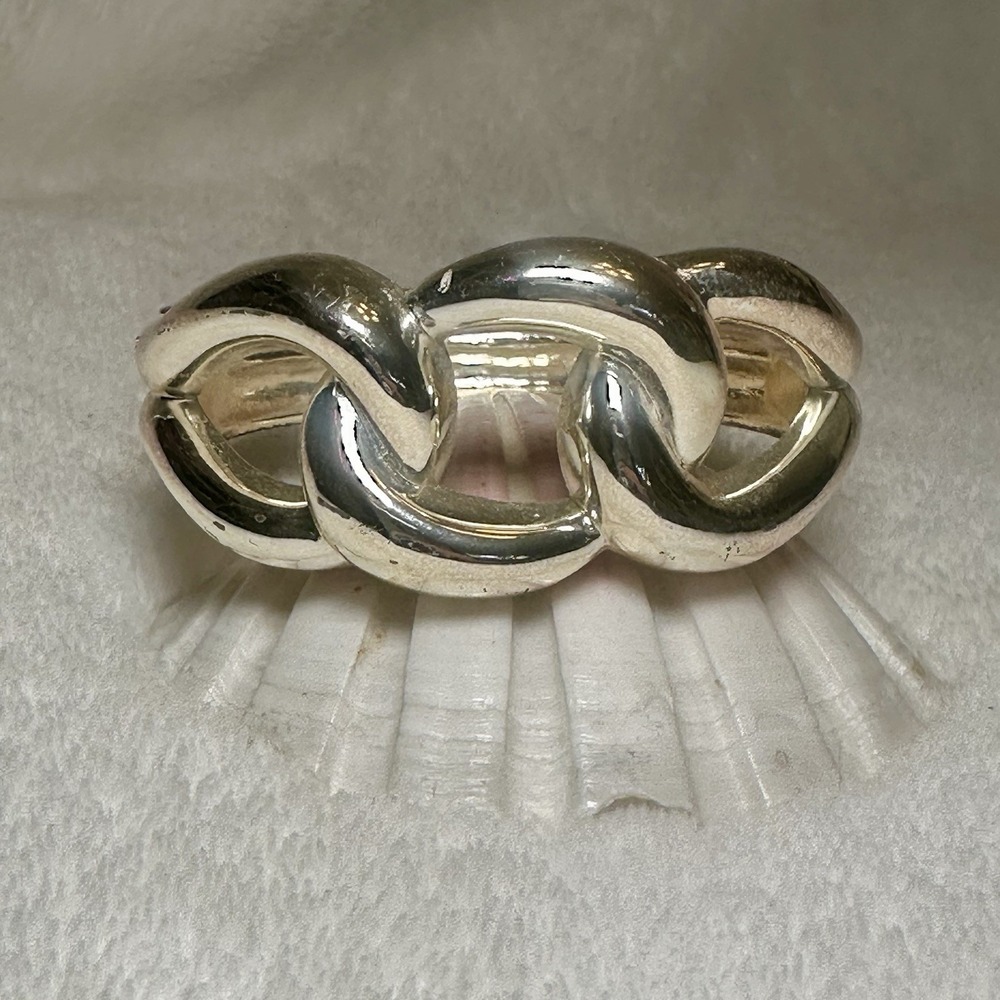 Chunky Silver Tone Curb Chain Link Hinged Cuff Bracelet Statement - Picture 4 of 6